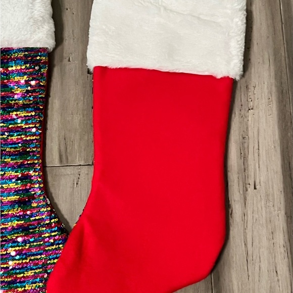 - NEW Holiday Time Christmas tree skirt rainbow sequence with 2 matching s… - Picture 6 of 7